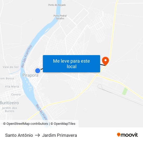 Santo Antônio to Jardim Primavera map