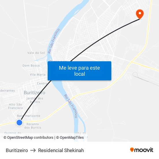 Buritizeiro to Residencial Shekinah map