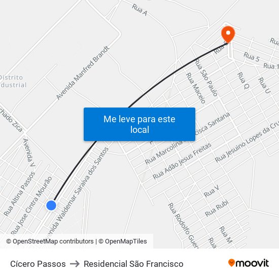 Cícero Passos to Residencial São Francisco map