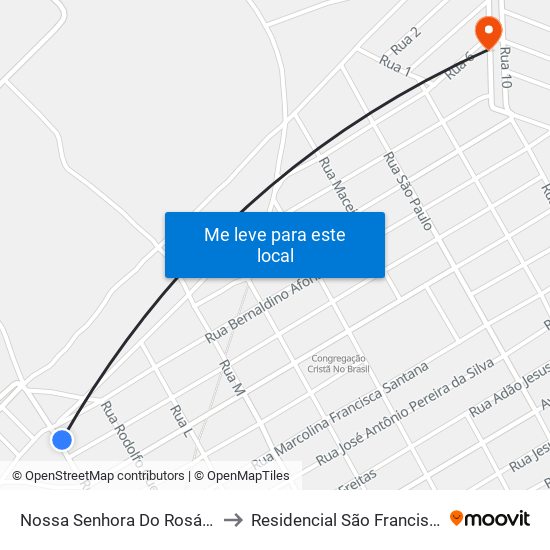 Nossa Senhora Do Rosário to Residencial São Francisco map