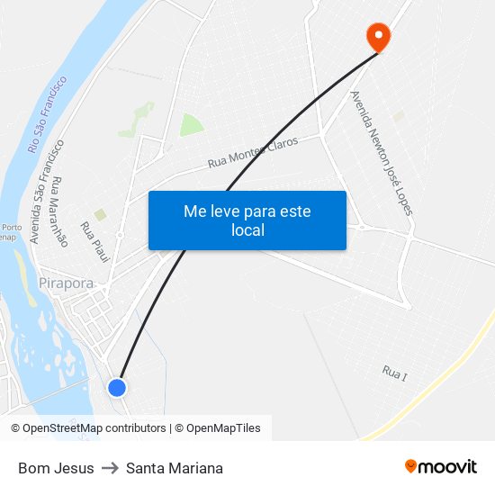 Bom Jesus to Santa Mariana map