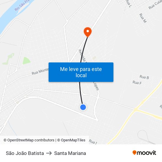 São João Batista to Santa Mariana map