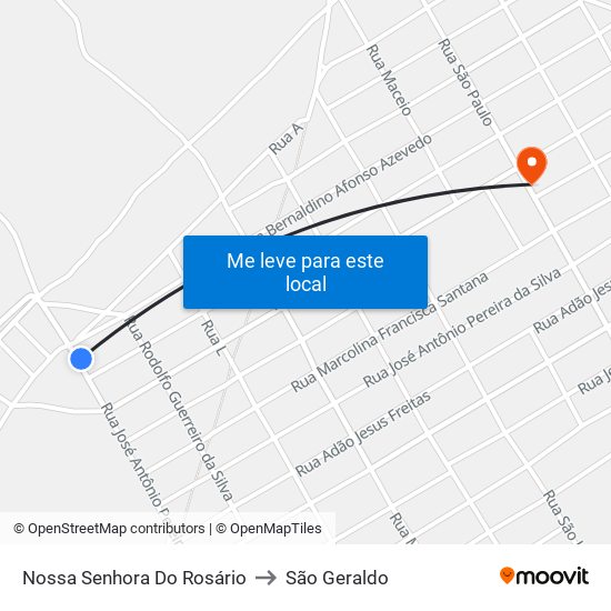Nossa Senhora Do Rosário to São Geraldo map