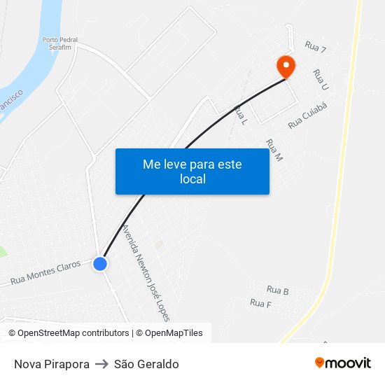 Nova Pirapora to São Geraldo map