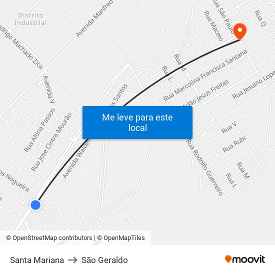 Santa Mariana to São Geraldo map
