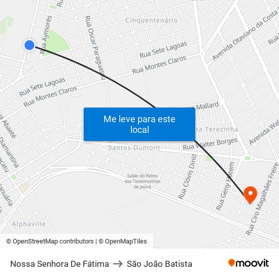 Nossa Senhora De Fátima to São João Batista map