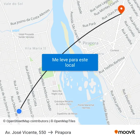 Av. José Vicente, 550 to Pirapora map