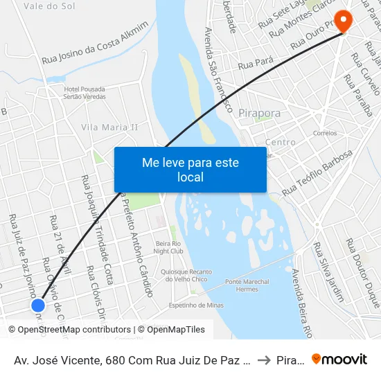 Av. José Vicente, 680 Com Rua Juiz De Paz Jovino Francisco Braga to Pirapora map