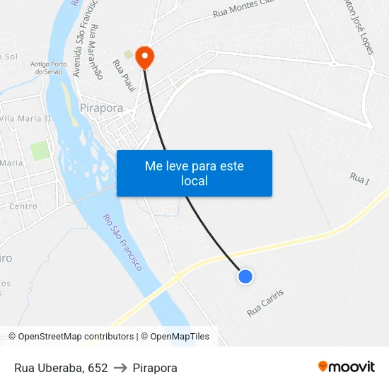 Rua Uberaba, 652 to Pirapora map