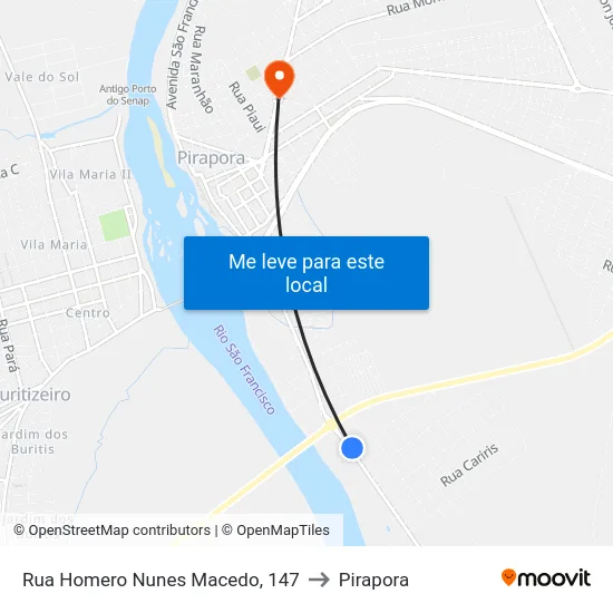 Rua Homero Nunes Macedo, 147 to Pirapora map