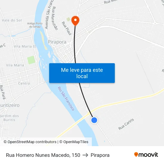 Rua Homero Nunes Macedo, 150 to Pirapora map
