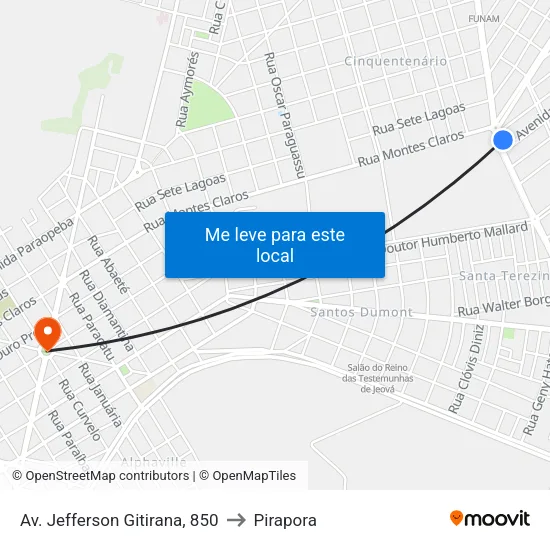 Av. Jefferson Gitirana, 850 to Pirapora map