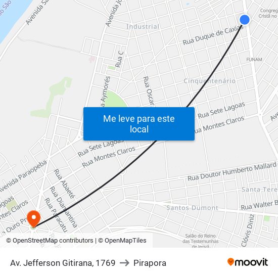 Av. Jefferson Gitirana, 1769 to Pirapora map