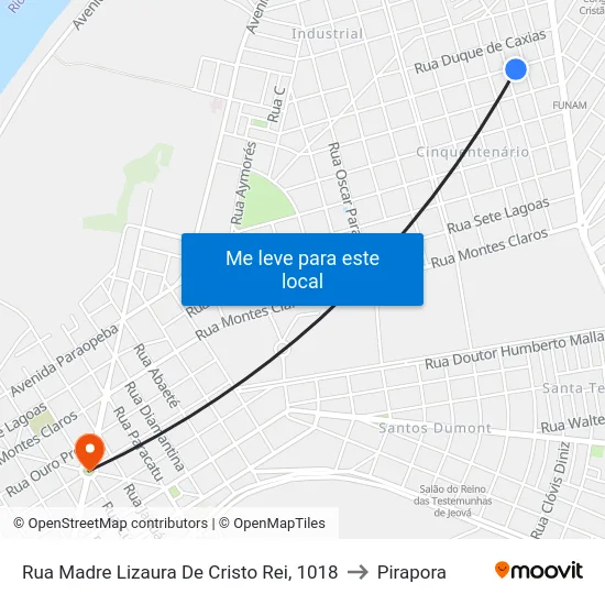 Rua Madre Lizaura De Cristo Rei, 1018 to Pirapora map