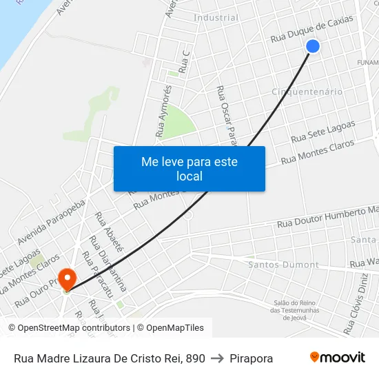 Rua Madre Lizaura De Cristo Rei, 890 to Pirapora map