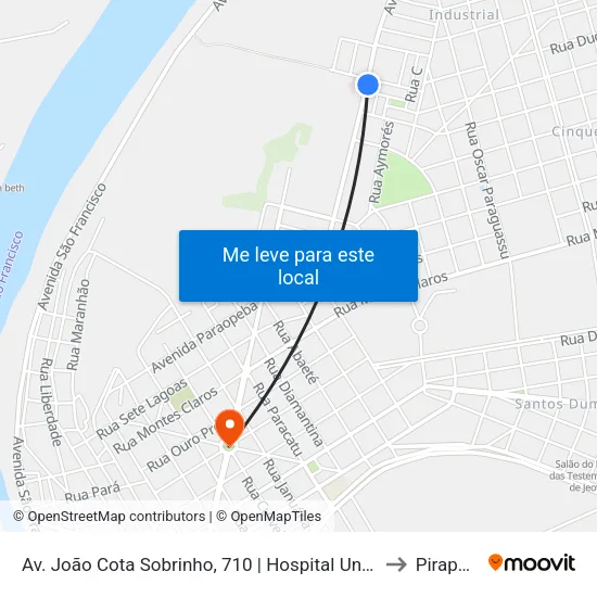 Av. João Cota Sobrinho, 710 | Hospital Unimed to Pirapora map
