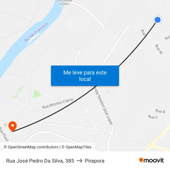 Rua José Pedro Da Silva, 385 to Pirapora map