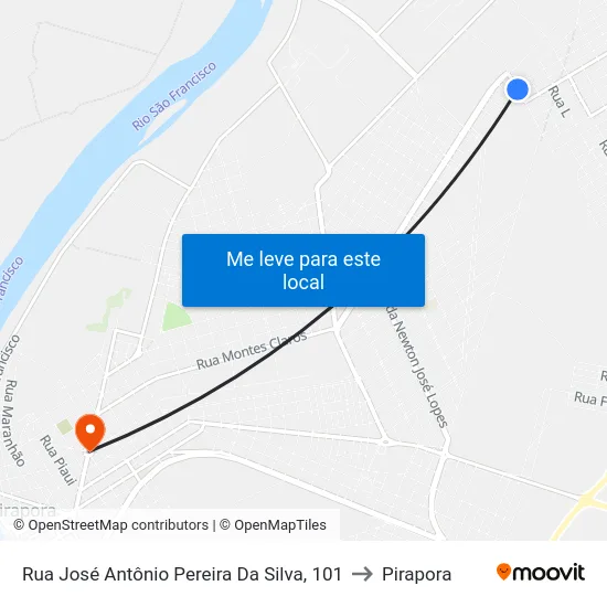 Rua José Antônio Pereira Da Silva, 101 to Pirapora map