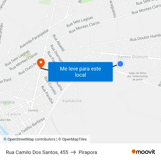 Rua Camilo Dos Santos, 455 to Pirapora map