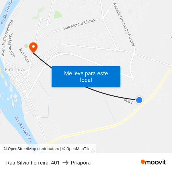 Rua Sílvio Ferreira, 401 to Pirapora map