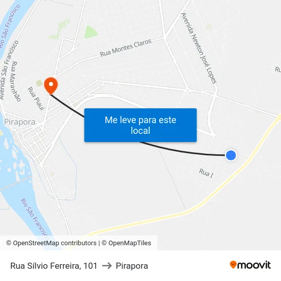 Rua Sílvio Ferreira, 101 to Pirapora map