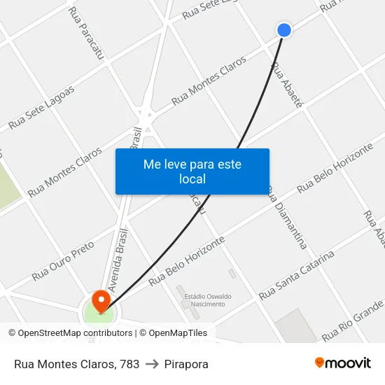 Rua Montes Claros, 783 to Pirapora map