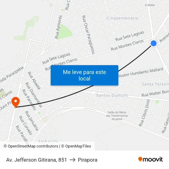 Av. Jefferson Gitirana, 851 to Pirapora map