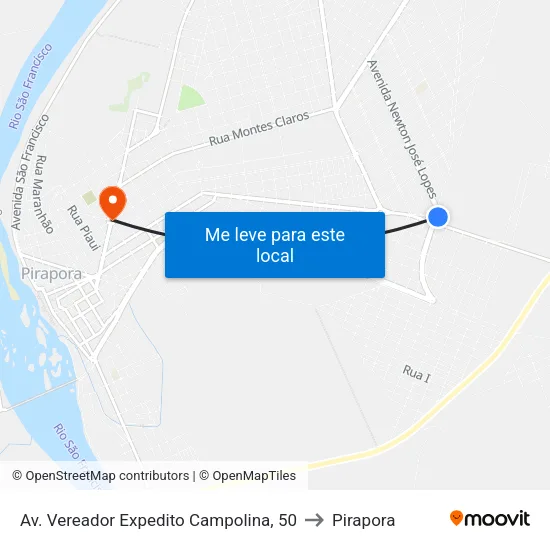 Av. Vereador Expedito Campolina, 50 to Pirapora map
