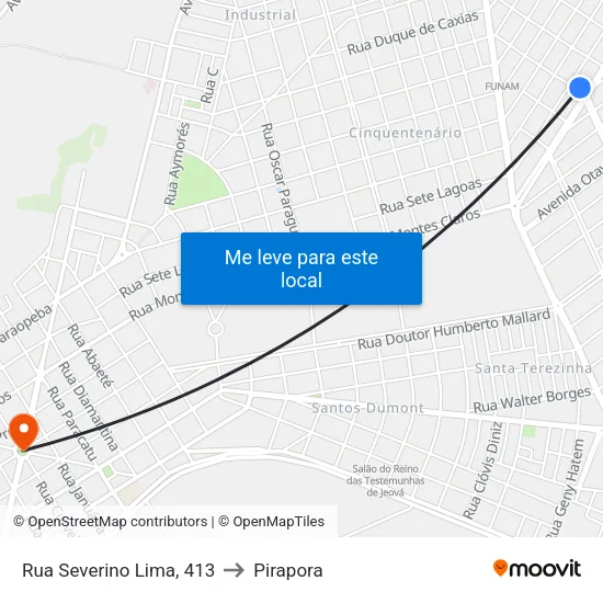 Rua Severino Lima, 413 to Pirapora map