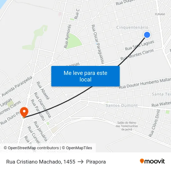 Rua Cristiano Machado, 1455 to Pirapora map