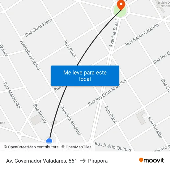 Av. Governador Valadares, 561 to Pirapora map