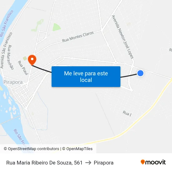 Rua Maria Ribeiro De Souza, 561 to Pirapora map