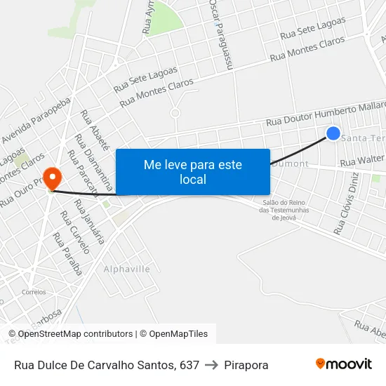 Rua Dulce De Carvalho Santos, 637 to Pirapora map