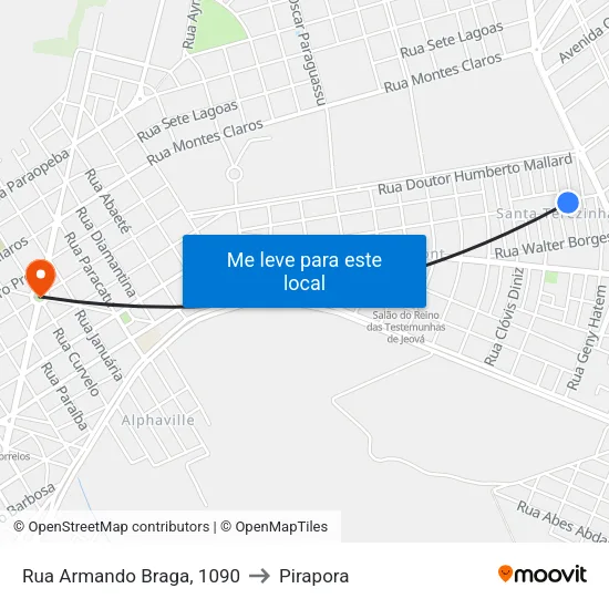 Rua Armando Braga, 1090 to Pirapora map