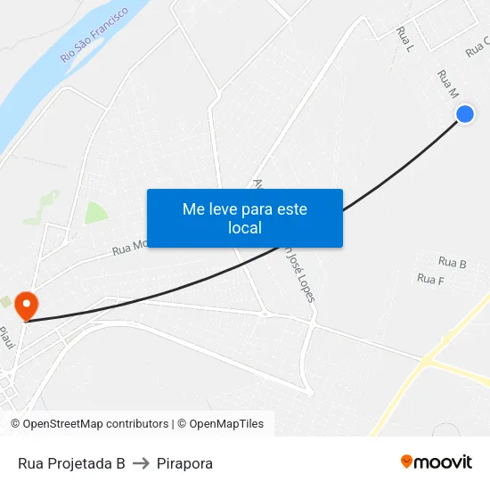 Rua Projetada B to Pirapora map