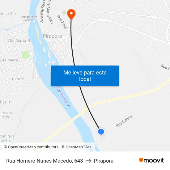 Rua Homero Nunes Macedo, 643 to Pirapora map