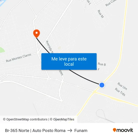Br-365 Norte | Auto Posto Roma to Funam map