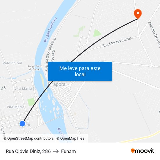 Rua Clóvis Diniz, 286 to Funam map