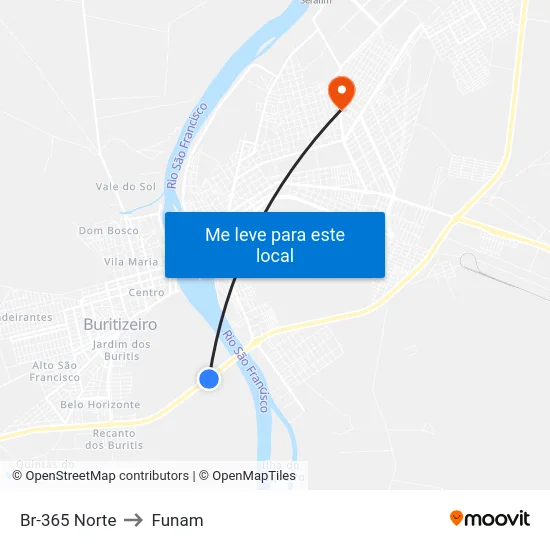 Br-365 Norte to Funam map