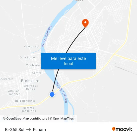 Br-365 Sul to Funam map