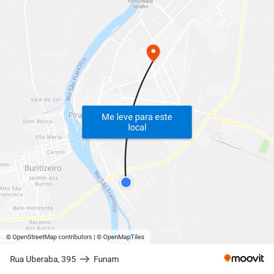 Rua Uberaba, 395 to Funam map