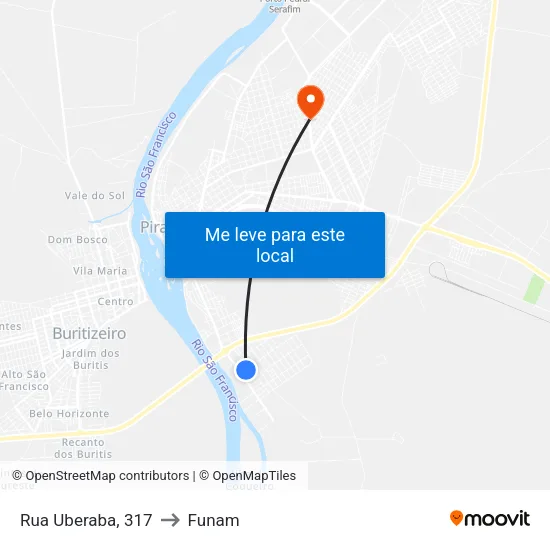 Rua Uberaba, 317 to Funam map