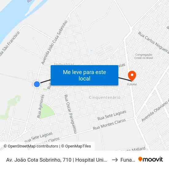 Av. João Cota Sobrinho, 710 | Hospital Unimed to Funam map