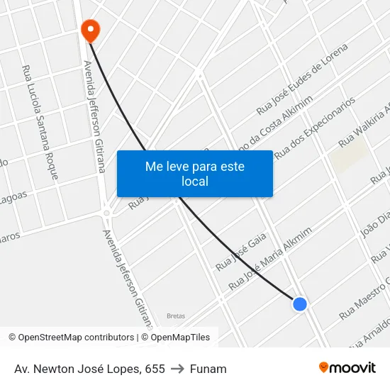 Av. Newton José Lopes, 655 to Funam map