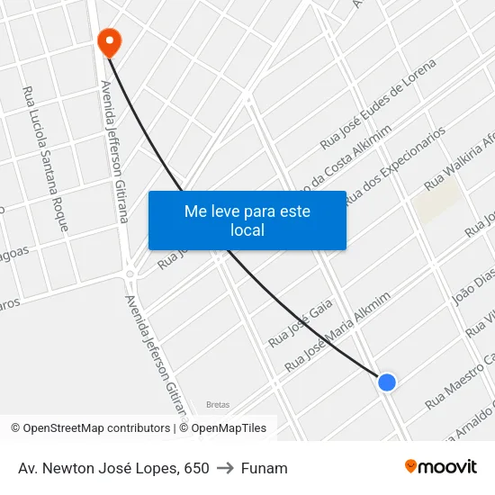Av. Newton José Lopes, 650 to Funam map