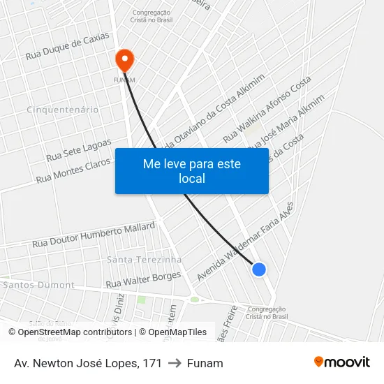 Av. Newton José Lopes, 171 to Funam map
