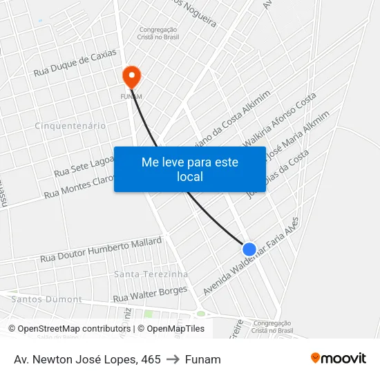 Av. Newton José Lopes, 465 to Funam map