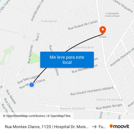 Rua Montes Claros, 1120 | Hospital Dr. Moisés Magalhães Freire to Funam map