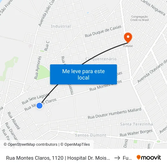 Rua Montes Claros, 1120 | Hospital Dr. Moisés Magalhães Freire to Funam map