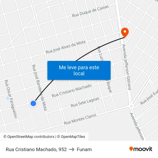 Rua Cristiano Machado, 952 to Funam map